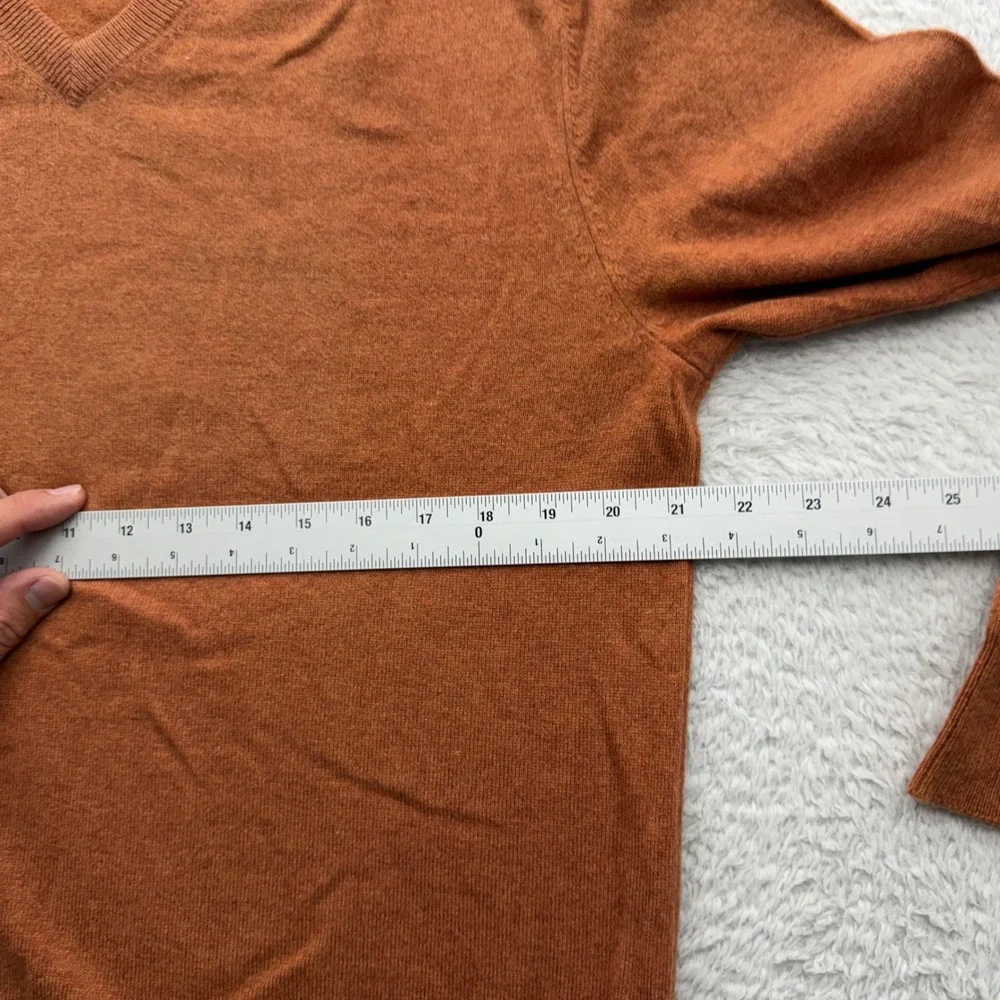 Grant Thomas Mens Burnt Orange 100% Two Ply Cashmere V-Neck Sweater Pullover